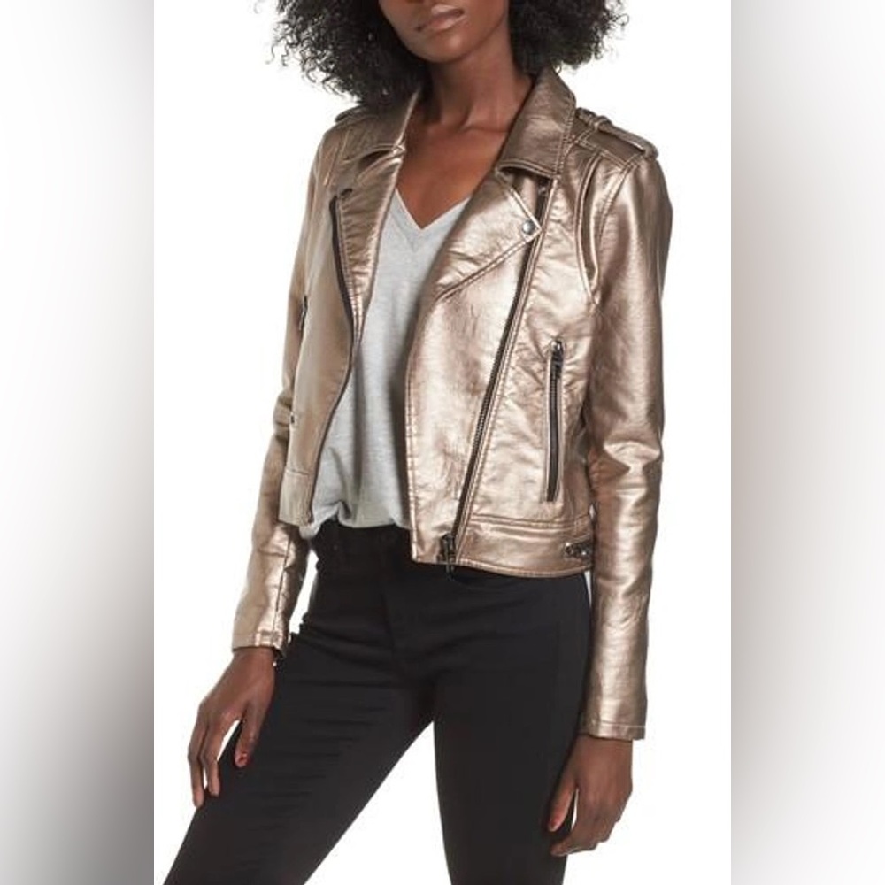 BLANKNYC METALLIC FAUX LEATHER MOTO JACKET M